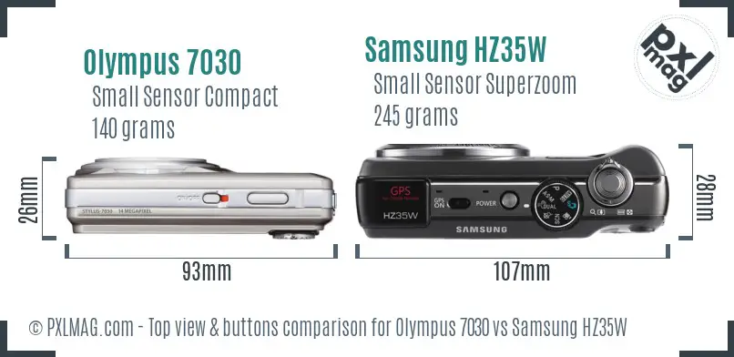 Olympus 7030 vs Samsung HZ35W top view buttons comparison