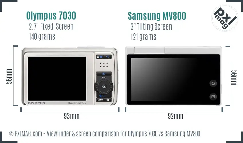Olympus 7030 vs Samsung MV800 Screen and Viewfinder comparison
