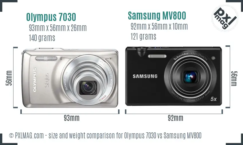 Olympus 7030 vs Samsung MV800 size comparison