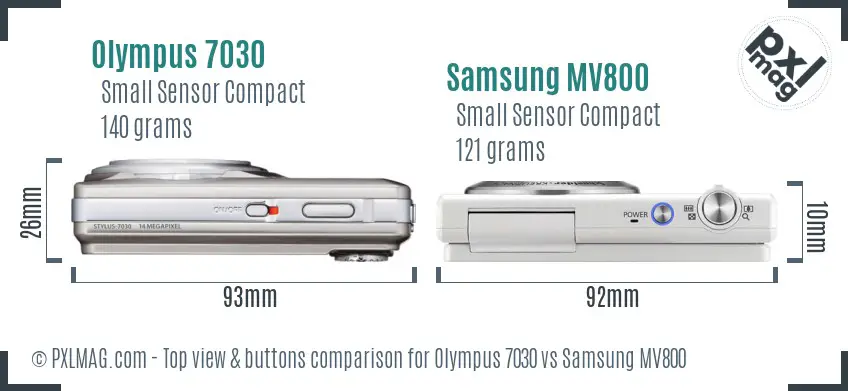 Olympus 7030 vs Samsung MV800 top view buttons comparison