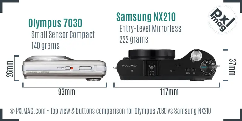 Olympus 7030 vs Samsung NX210 top view buttons comparison Olympus 7030 vs Samsung NX210 top view buttons comparison