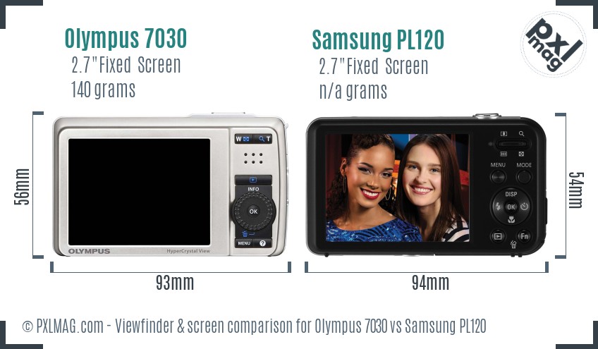Olympus 7030 vs Samsung PL120 Screen and Viewfinder comparison