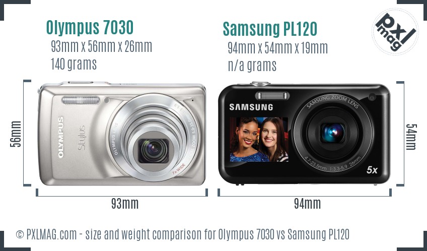 Olympus 7030 vs Samsung PL120 size comparison