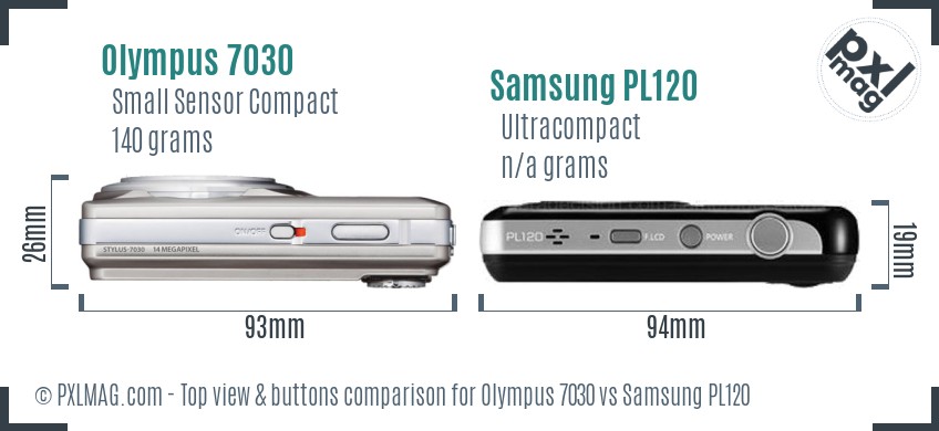 Olympus 7030 vs Samsung PL120 top view buttons comparison