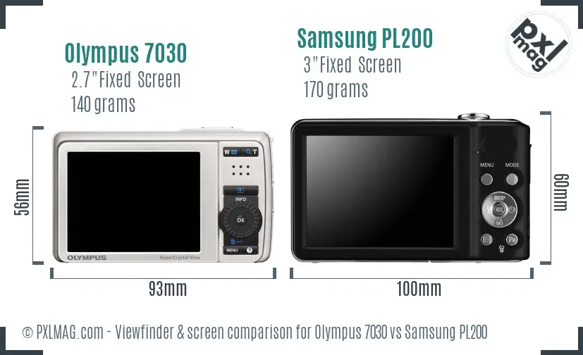 Olympus 7030 vs Samsung PL200 Screen and Viewfinder comparison