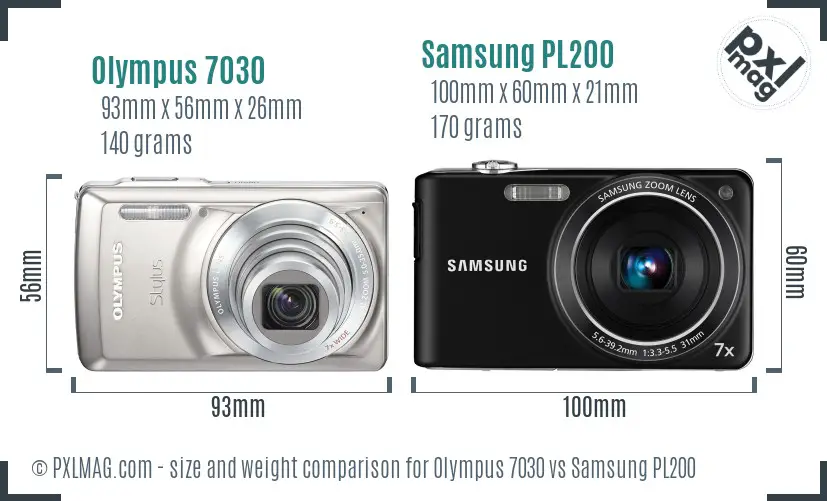 Olympus 7030 vs Samsung PL200 size comparison