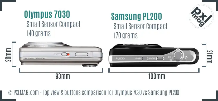 Olympus 7030 vs Samsung PL200 top view buttons comparison