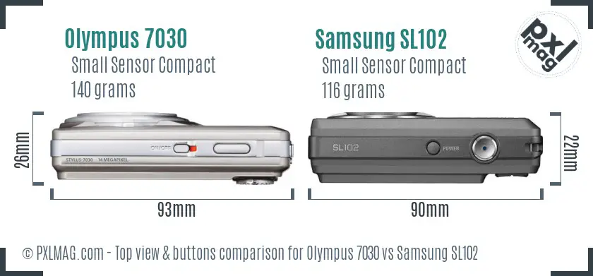 Olympus 7030 vs Samsung SL102 top view buttons comparison Olympus 7030 vs Samsung SL102 top view buttons comparison