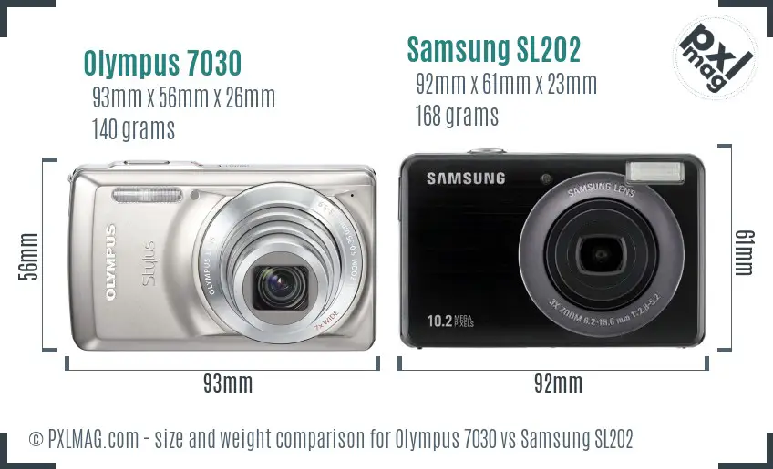 Olympus 7030 vs Samsung SL202 size comparison