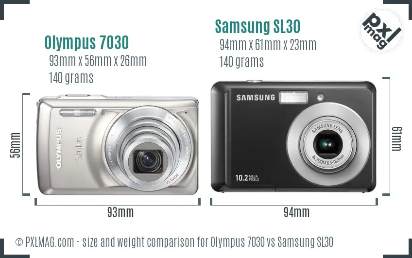 Olympus 7030 vs Samsung SL30 size comparison