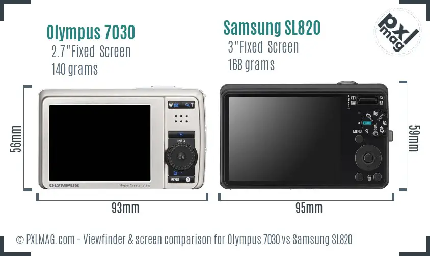 Olympus 7030 vs Samsung SL820 Screen and Viewfinder comparison