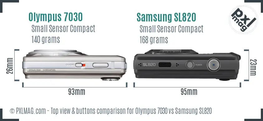 Olympus 7030 vs Samsung SL820 top view buttons comparison