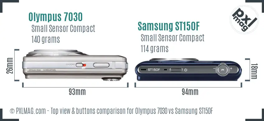 Olympus 7030 vs Samsung ST150F top view buttons comparison Olympus 7030 vs Samsung ST150F top view buttons comparison