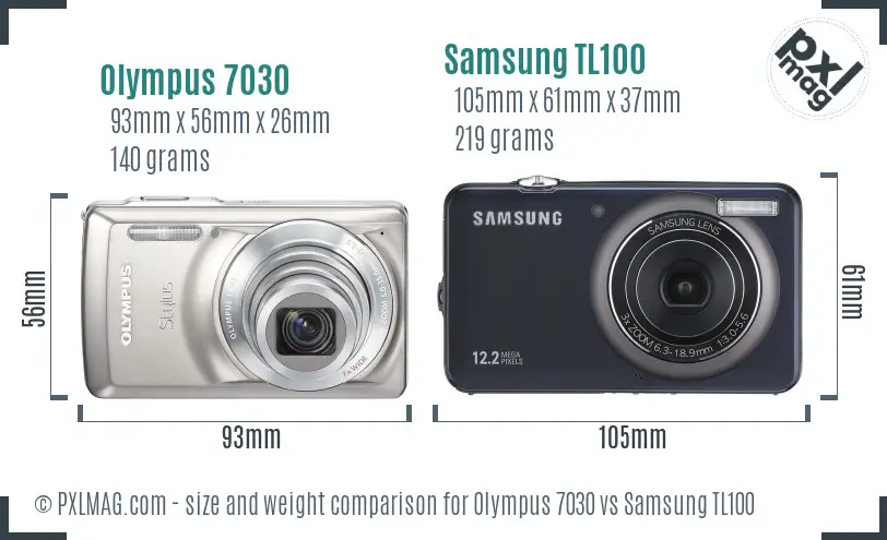Olympus 7030 vs Samsung TL100 size comparison