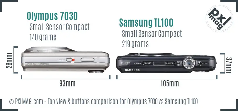 Olympus 7030 vs Samsung TL100 top view buttons comparison