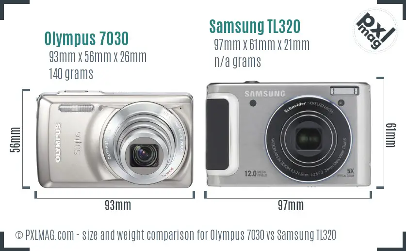 Olympus 7030 vs Samsung TL320 size comparison
