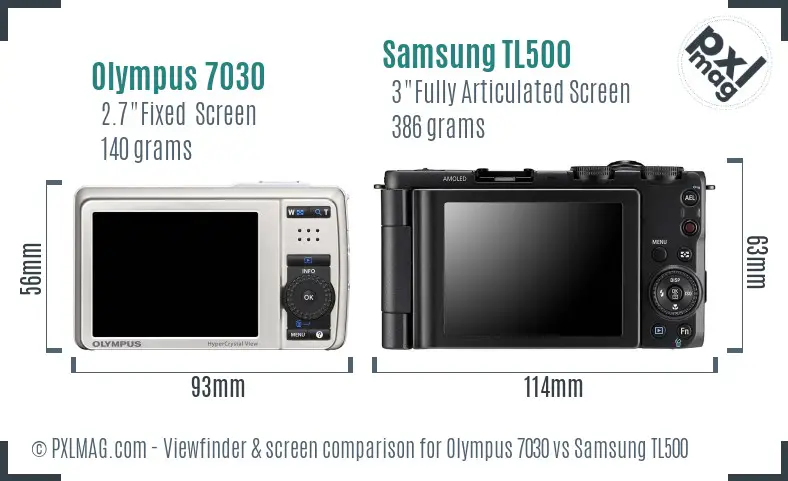 Olympus 7030 vs Samsung TL500 Screen and Viewfinder comparison