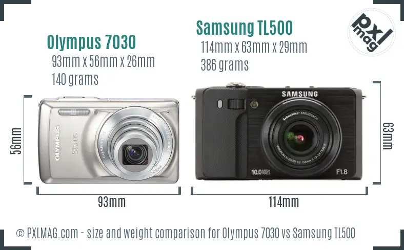 Olympus 7030 vs Samsung TL500 size comparison