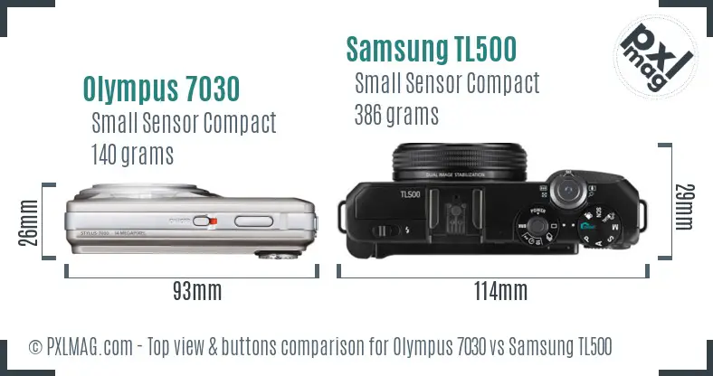Olympus 7030 vs Samsung TL500 top view buttons comparison