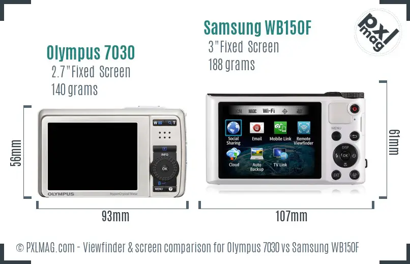 Olympus 7030 vs Samsung WB150F Screen and Viewfinder comparison
