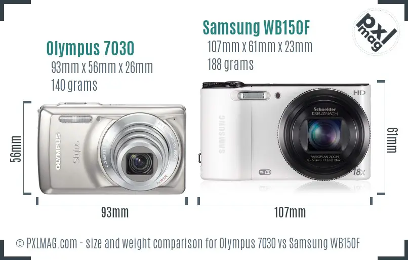 Olympus 7030 vs Samsung WB150F size comparison