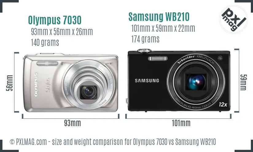 Olympus 7030 vs Samsung WB210 size comparison