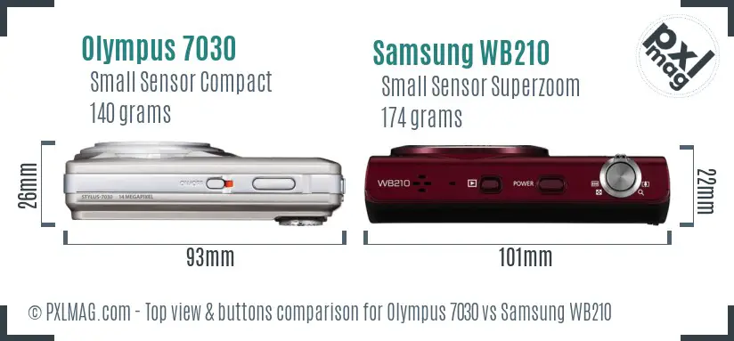 Olympus 7030 vs Samsung WB210 top view buttons comparison