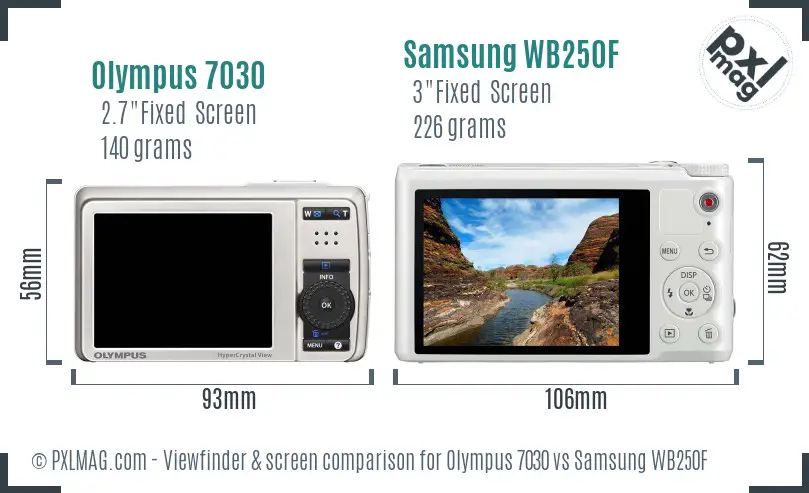 Olympus 7030 vs Samsung WB250F Screen and Viewfinder comparison