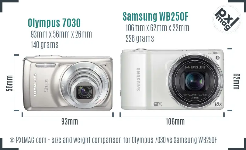 Olympus 7030 vs Samsung WB250F size comparison