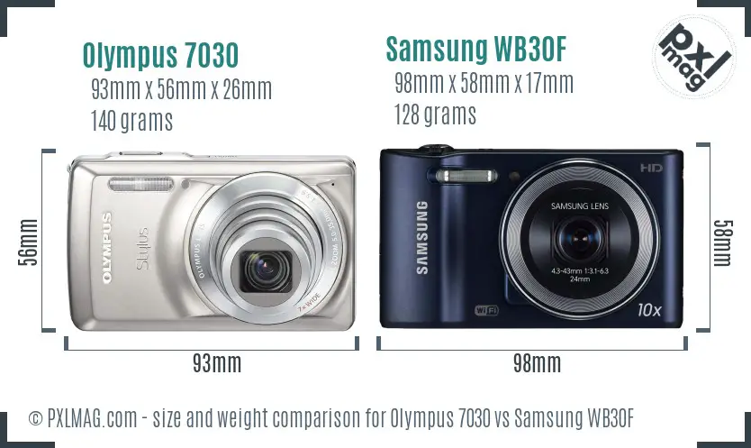 Olympus 7030 vs Samsung WB30F size comparison Olympus 7030 vs Samsung WB30F size comparison