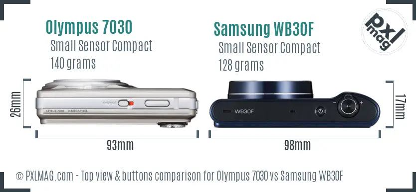 Olympus 7030 vs Samsung WB30F top view buttons comparison Olympus 7030 vs Samsung WB30F top view buttons comparison