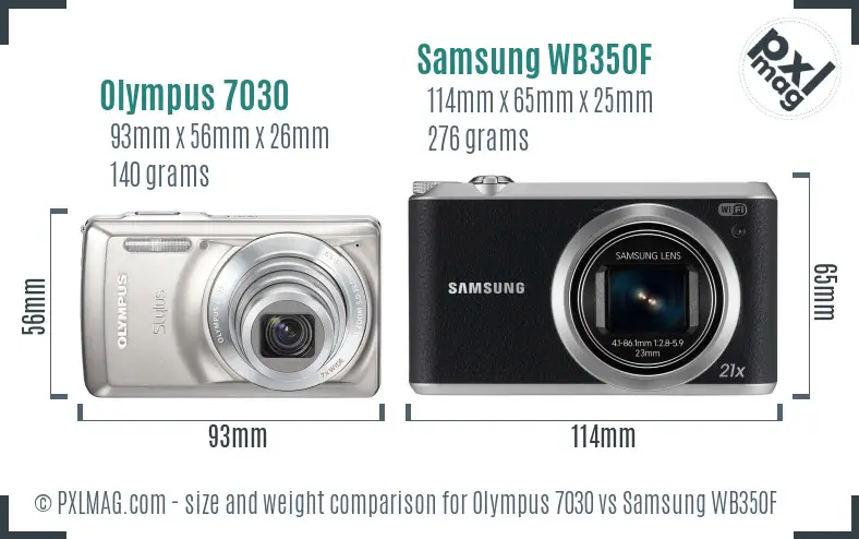 Olympus 7030 vs Samsung WB350F size comparison
