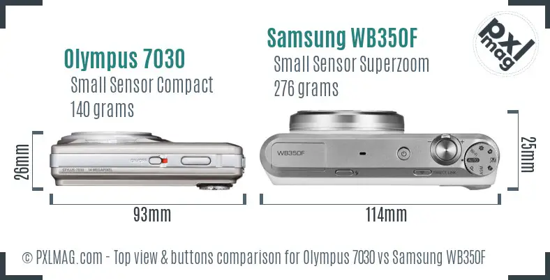 Olympus 7030 vs Samsung WB350F top view buttons comparison