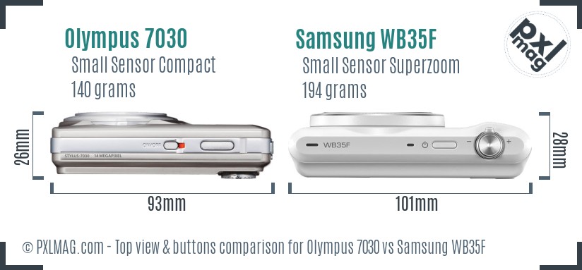 Olympus 7030 vs Samsung WB35F top view buttons comparison