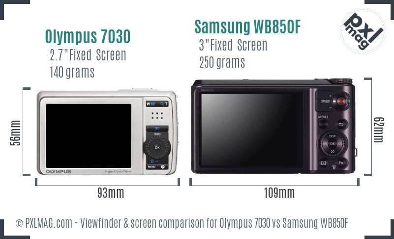 Olympus 7030 vs Samsung WB850F Screen and Viewfinder comparison