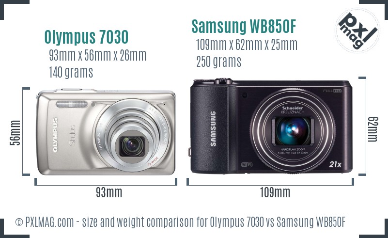 Olympus 7030 vs Samsung WB850F size comparison