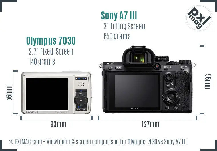 Olympus 7030 vs Sony A7 III Screen and Viewfinder comparison