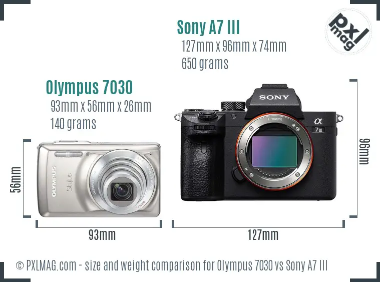 Olympus 7030 vs Sony A7 III size comparison