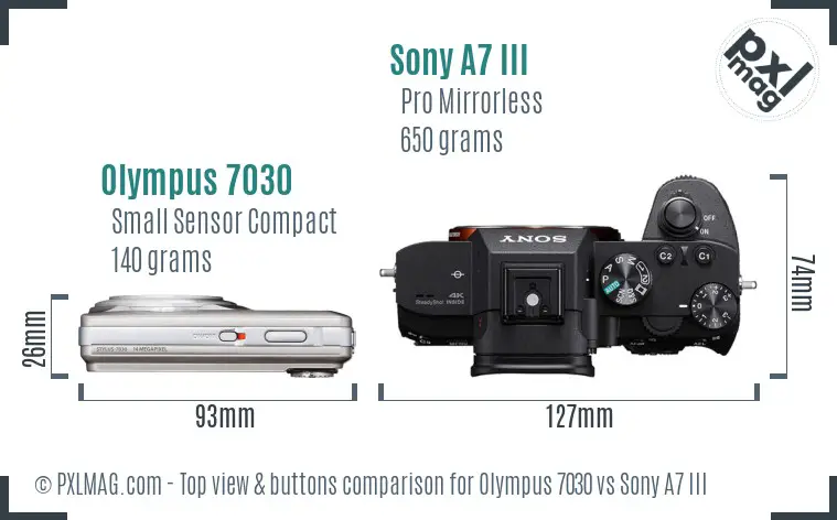 Olympus 7030 vs Sony A7 III top view buttons comparison