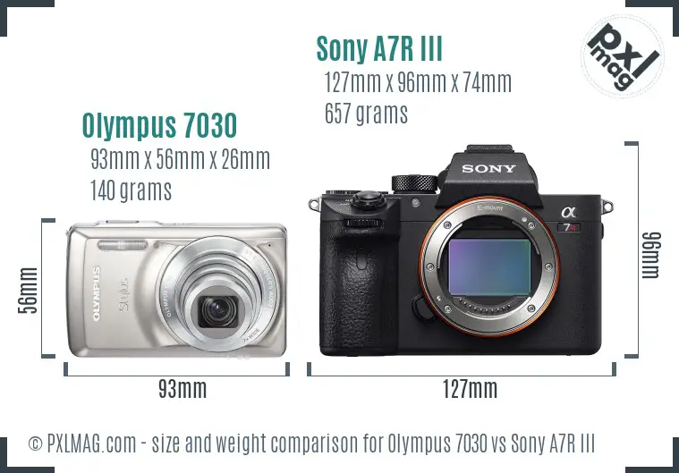 Olympus 7030 vs Sony A7R III size comparison