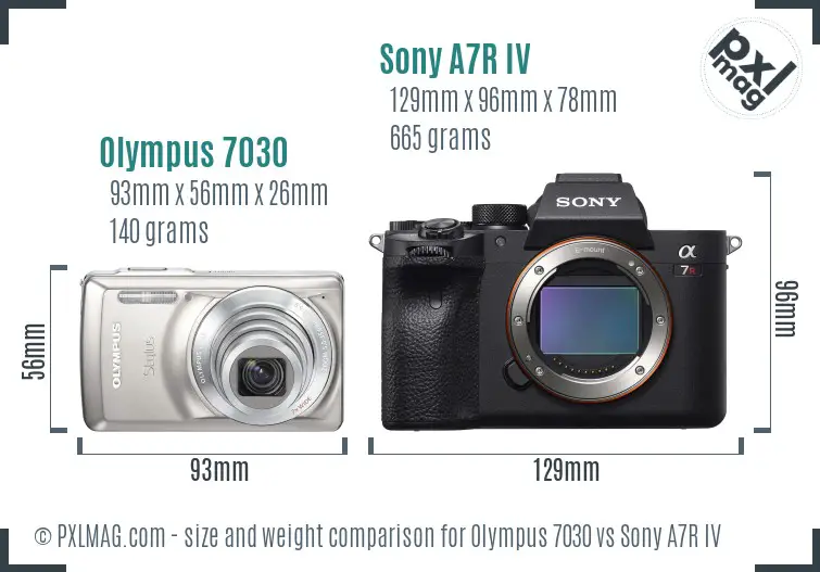 Olympus 7030 vs Sony A7R IV size comparison