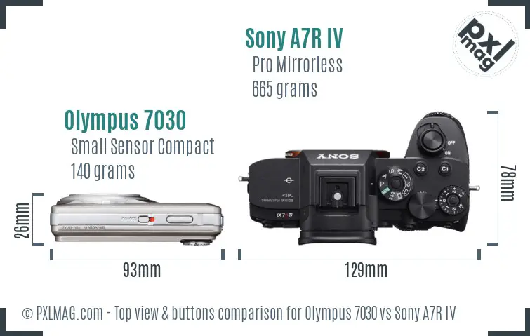 Olympus 7030 vs Sony A7R IV top view buttons comparison