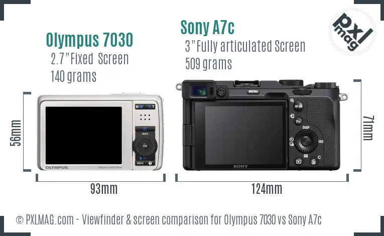 Olympus 7030 vs Sony A7c Screen and Viewfinder comparison