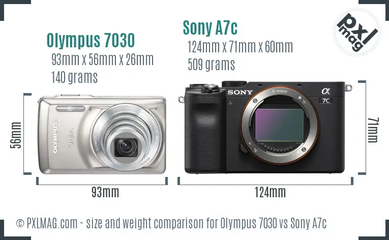 Olympus 7030 vs Sony A7c size comparison