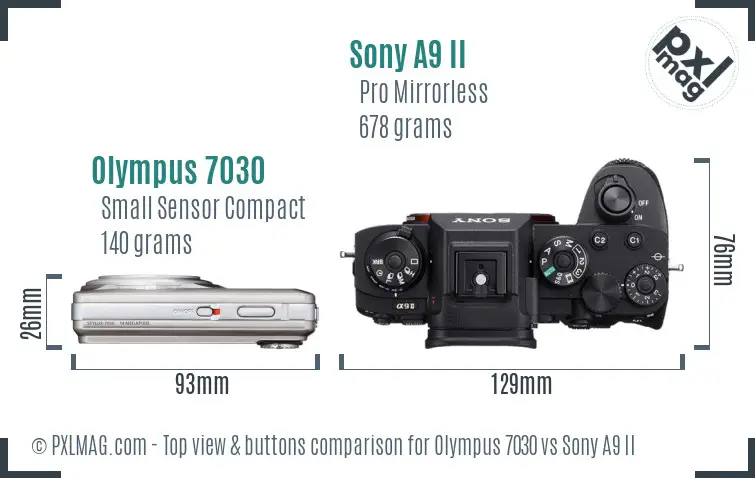 Olympus 7030 vs Sony A9 II top view buttons comparison