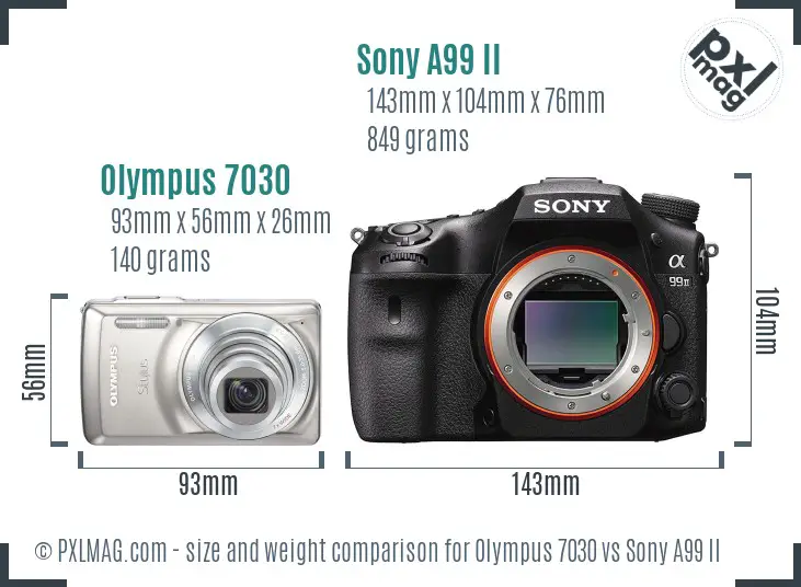 Olympus 7030 vs Sony A99 II size comparison