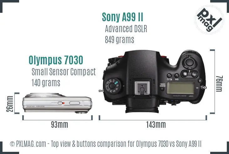 Olympus 7030 vs Sony A99 II top view buttons comparison