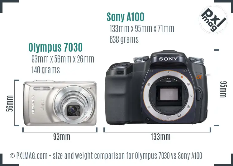 Olympus 7030 vs Sony A100 size comparison