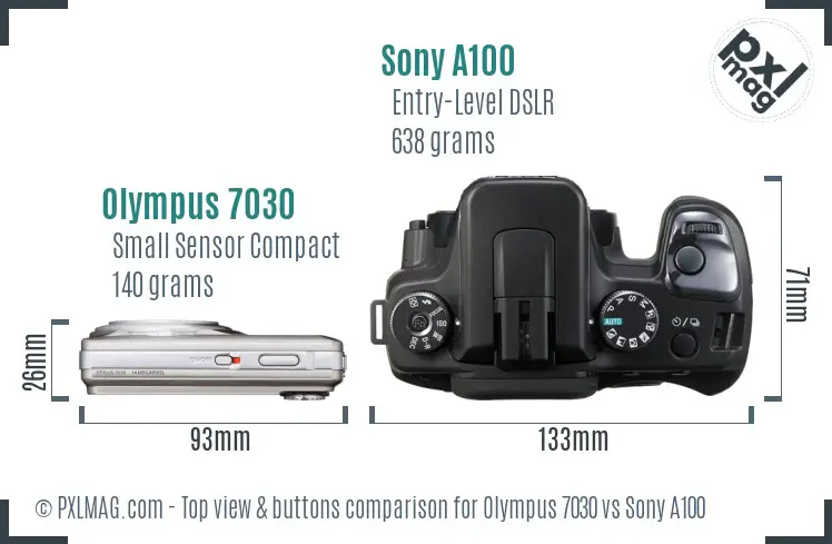 Olympus 7030 vs Sony A100 top view buttons comparison