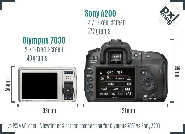 Olympus 7030 vs Sony A200 Screen and Viewfinder comparison